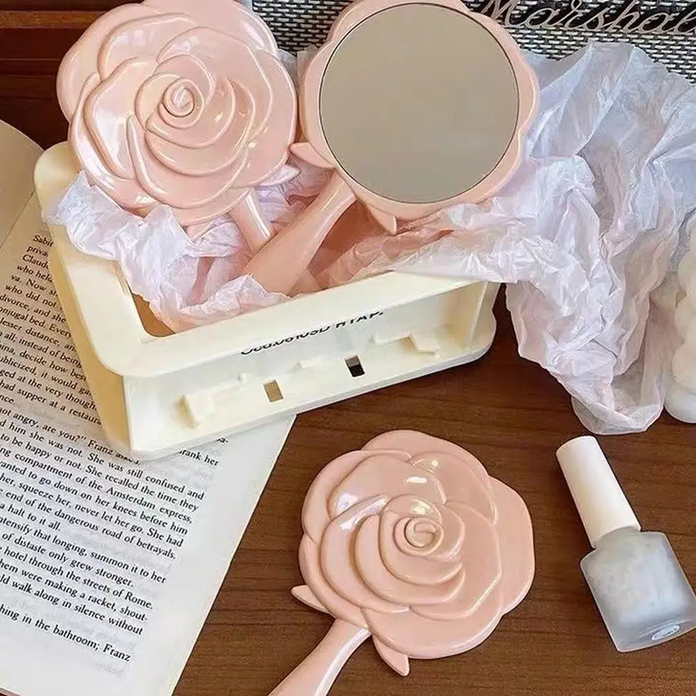 Portátil feminino rosa espelho de maquiagem mão bolso dobrado-lado cosméticos compõem espelho pequeno várias formas beleza