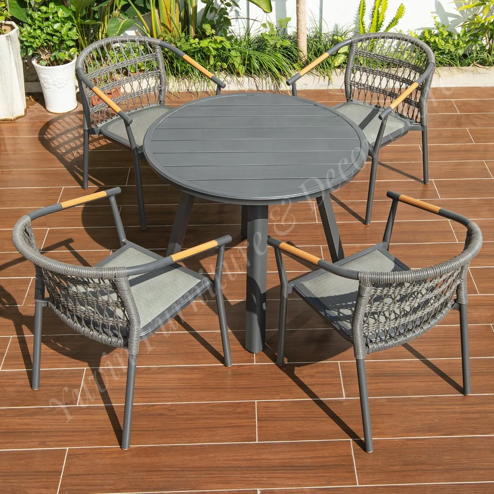 Modern Minimalist Aluminum Outdoor Cafe Bistro Hotel Space-saving Table and Chairs for Villa House Use