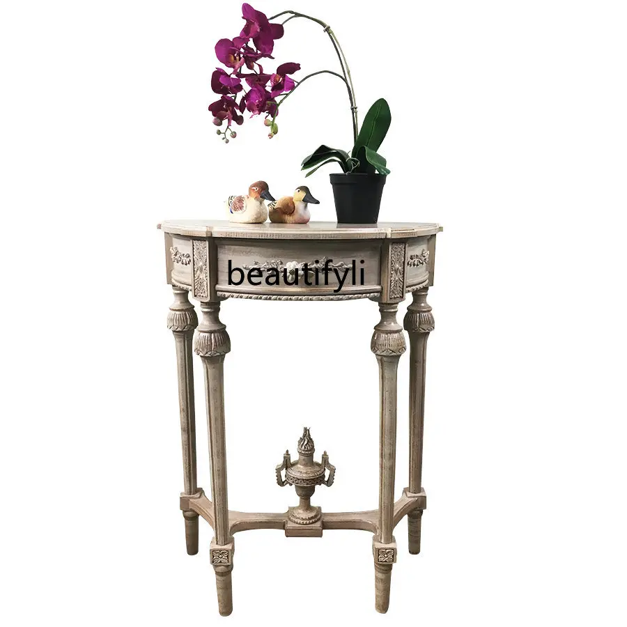 Solid Wood Tea Table Side Table American Style French Style Country Retro Small Console Tables Bedroom BedsideTable Flower Stand