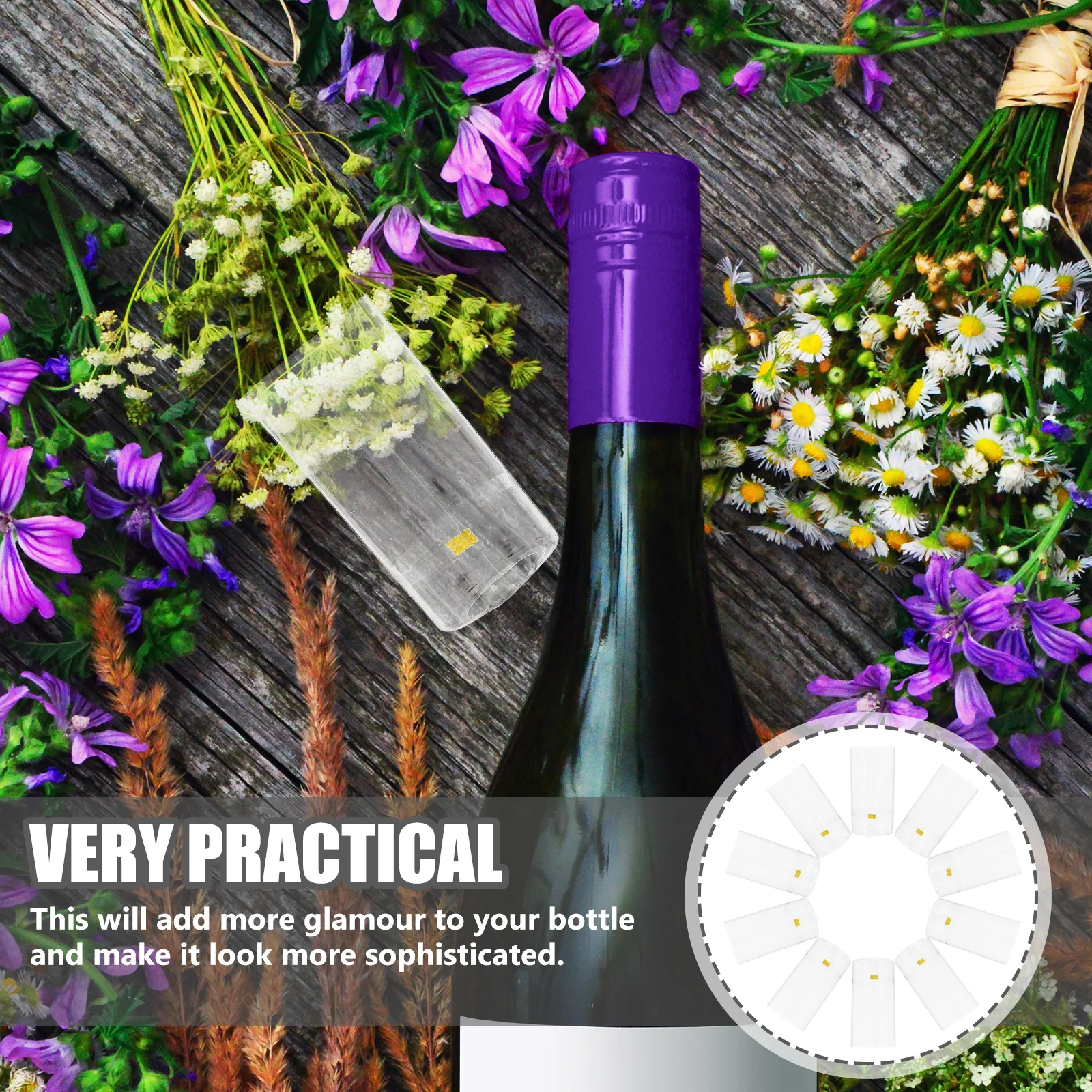 50 Fundas Termoencogibles para Botellas de Vino Tinto, Tapones de Plástico de Larga Duración para Banquetes y Clubes, Envoltura Elegante