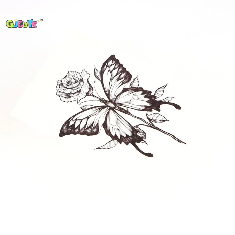 1 Sheet Waterproof Butterfly & Rose Temporary Tattoo Stickers - Realistic Black & White Body Art, 15-Day Long-Lasting