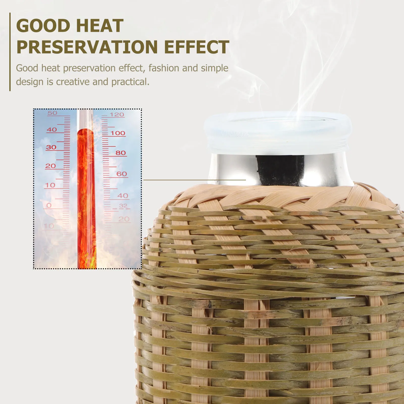 

Bamboo Woven Cover Glass Thermal Kettle Brown Retro Insulated Water Bottle For Home Office Use Heat Preservation Cup