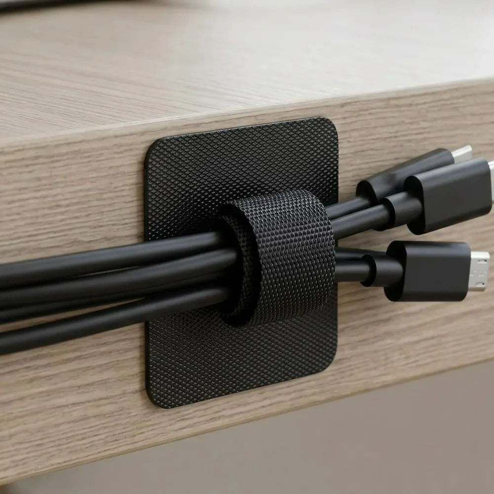 20-4Set Adjustable Long Strip Tie Cord Organizer Self Adhesive Heavy Duty Cable Ties for Home Office Under Desk Cable Management - view 2