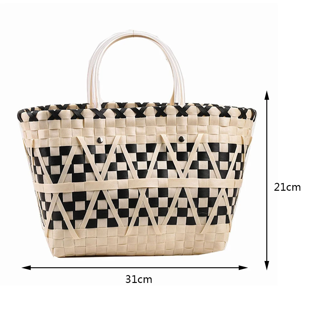 Women Female Totes Large Summer Shopping Bags Handmade Weave Bucket Big Big Capacity PVC Weaving Tote Beach Top Handle Bags