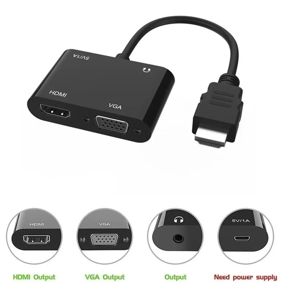 YIGETOHDE-adaptador HDMI para ordenador de sobremesa, divisor Compatible con VGA + HDMI 1080P, HDMI a VGA + HDMI, Monitor portátil, proyector HDTV