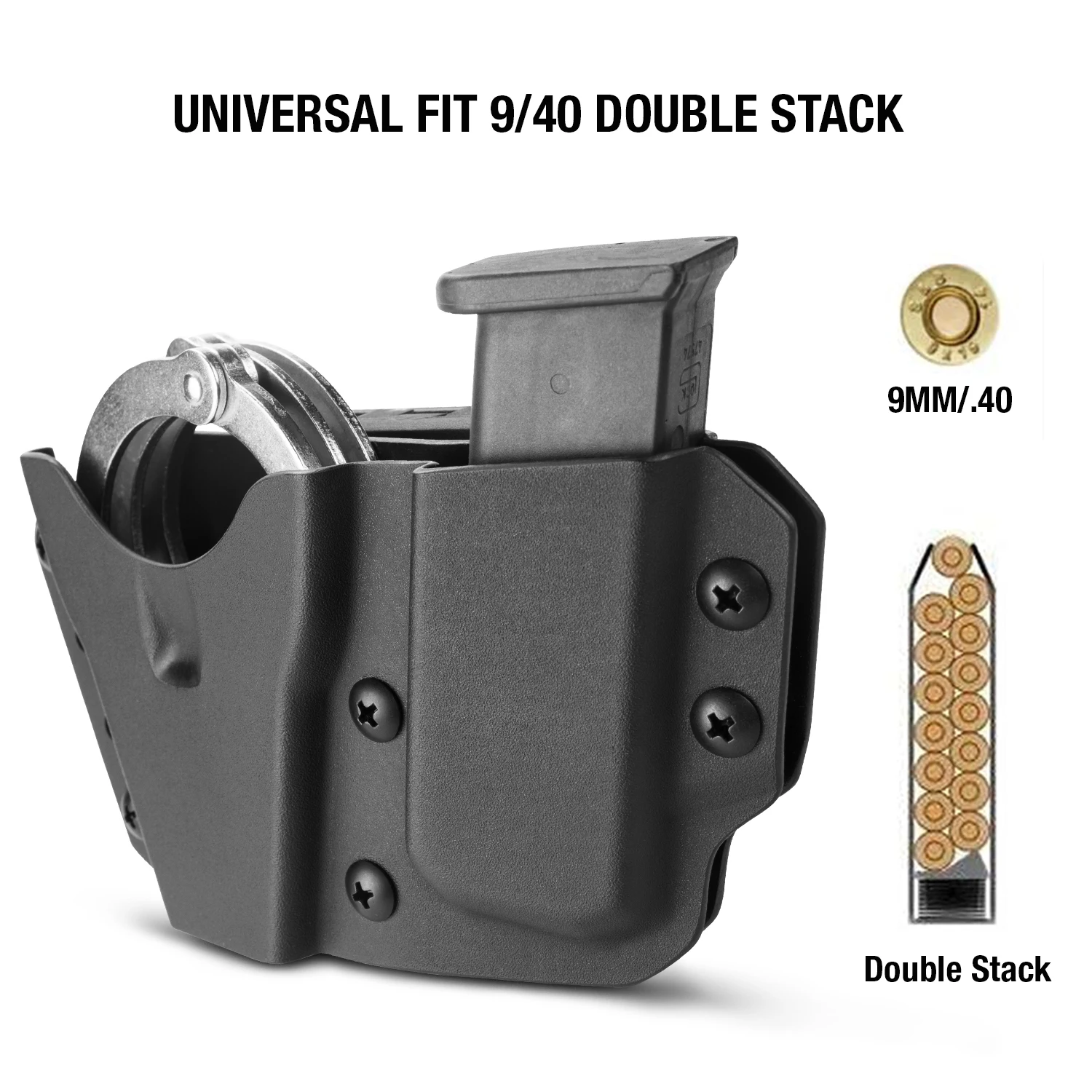 Kydex Handcuff Holster with 9/.40 Double Stack Mag Holder Combo Handcuff Holder for Hinged Handcuff Chain