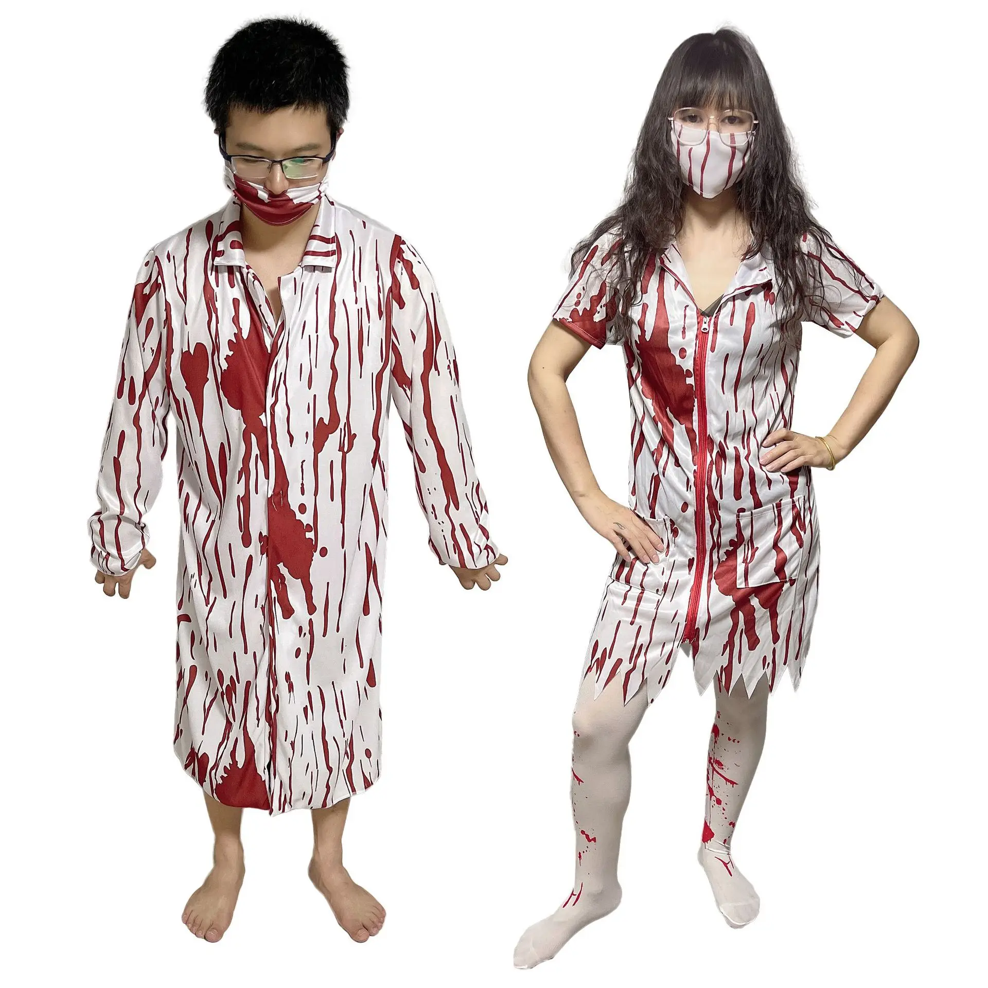 Cosplay Adult Party Costume Horror Doctor Costume with Blood Doctor Costume Gory Nurse Costume Halloween Party Props