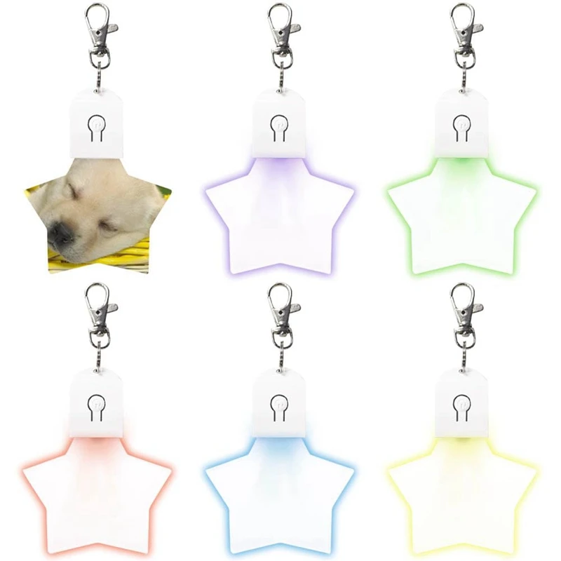 6 Pcs Sublimation Blank Keychains Heat Transfer Printing LED Acrylic Keychains Lighted Keyrings Pendant Durable Easy Install