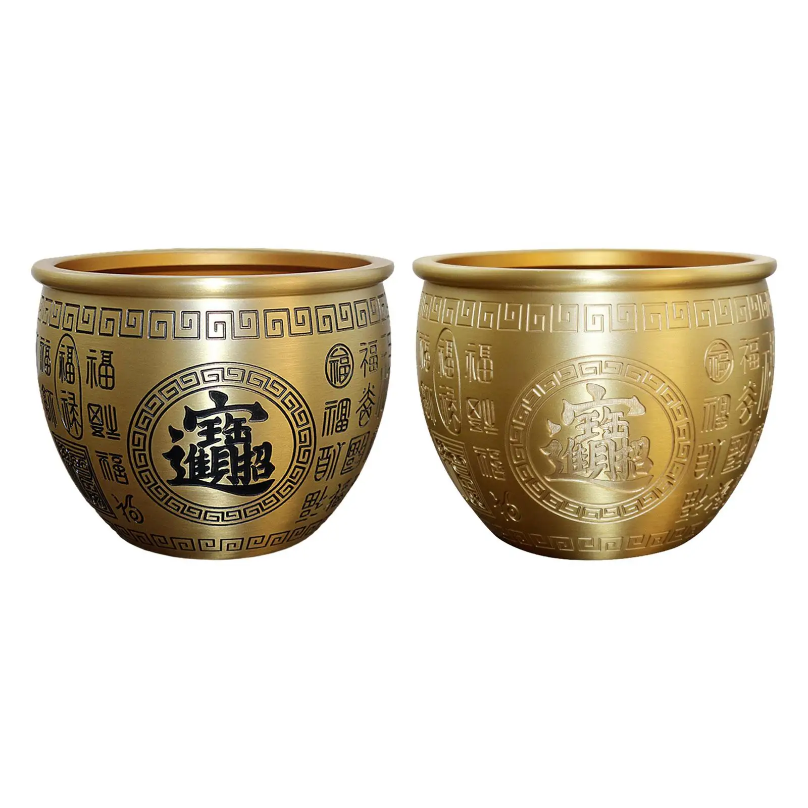 

Brass Feng Shui Bowl Table Centerpiece Creative Rice Cylinder Folk Bai Fu Bowl Tabletop Ornament Offering Bowl for Home Decor