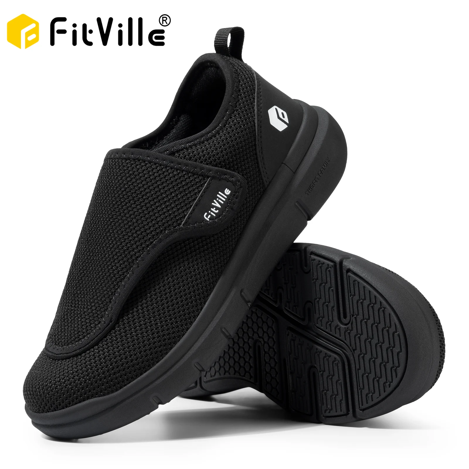 FitVille Sapatos para diabéticos masculinos extra largos para idosos ortopédicos pés inundados sapato de caminhada ajustável alívio da dor nos pés para idosos