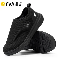 FitVille Extra Wide Men's Diabetic Shoes for Elder Orthopedics Feet Swollen Adjustable Walking Shoe Elderly Foot Pain Relief
