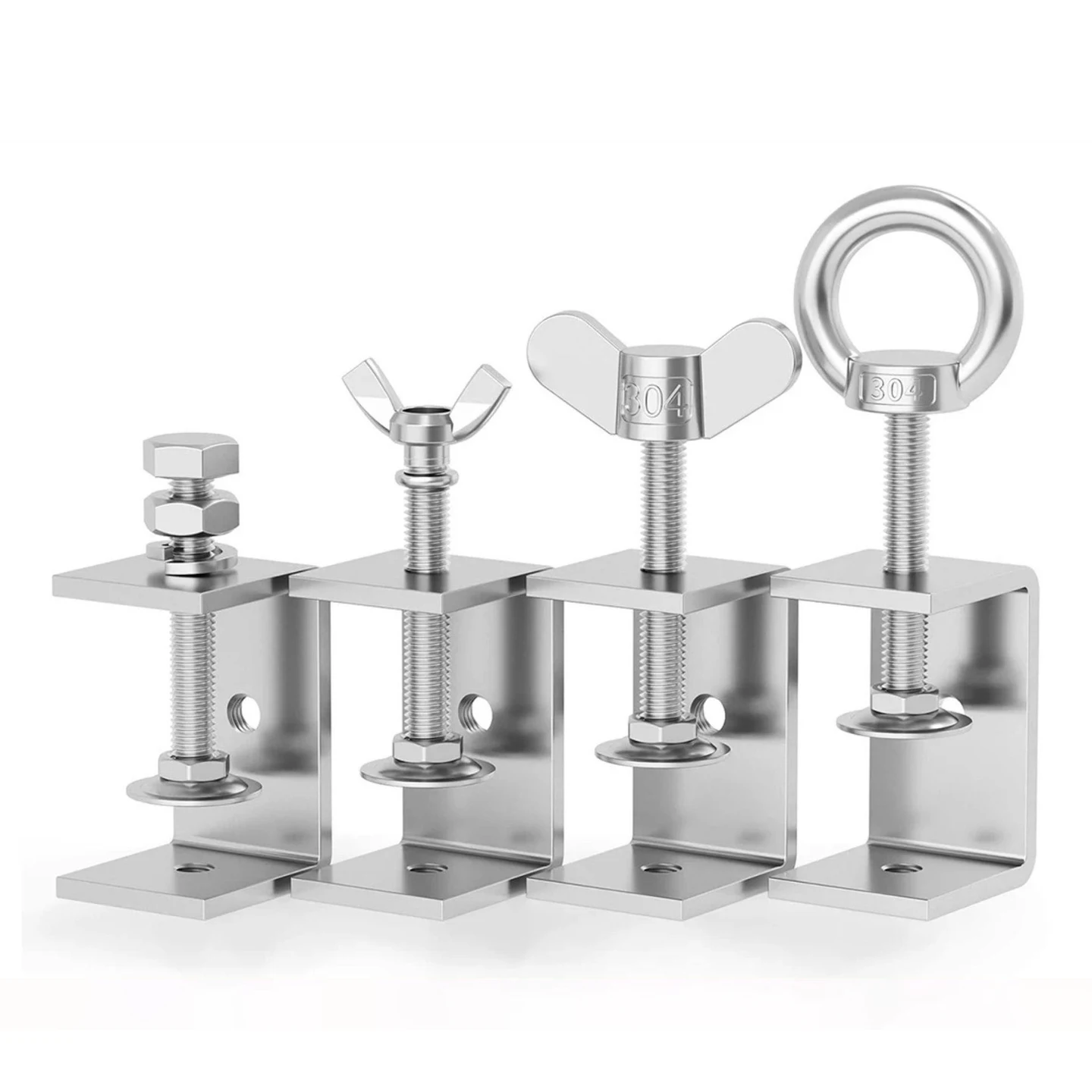 304 Stianless Steel Tiger C-clamp Steel Pipe Square Clamps Adjustable Fixed Holder Clips ID 20~130mm Fasteners Desk Fixed Holder
