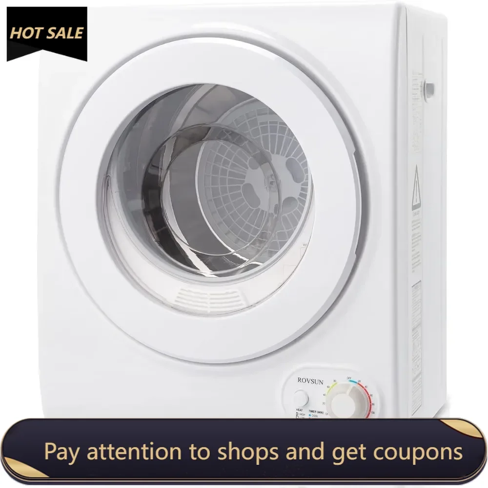 110V Portable Clothes Dryer，High End Laundry Front Load Tumble Dryer Machine with Stainless Steel Tub &Simple Control Knob，White