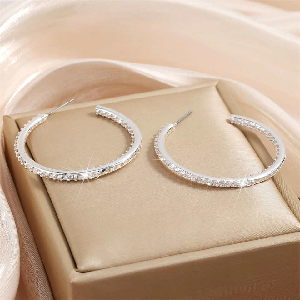 ZAKOL Shiny Micro Pave Zirconia CC Shaped Hoop Earrings for Women Gorgeous Banquet Wedding Jewelry