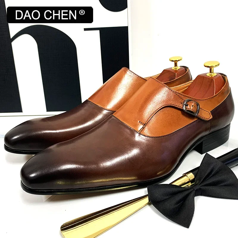 LUXURY BRAND MEN LOAFERS SHOES GENUINE LEATHER BUCKLE STRAP MENS DRESS SHOES BLACK BROWN OFFICE WEDDING MEN CASUAL SHOES