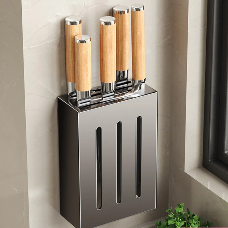 Kitchen knife storage box, knife holder, non-perforation, wall-mounted rack, kitchen items，kitchen accessories organizer