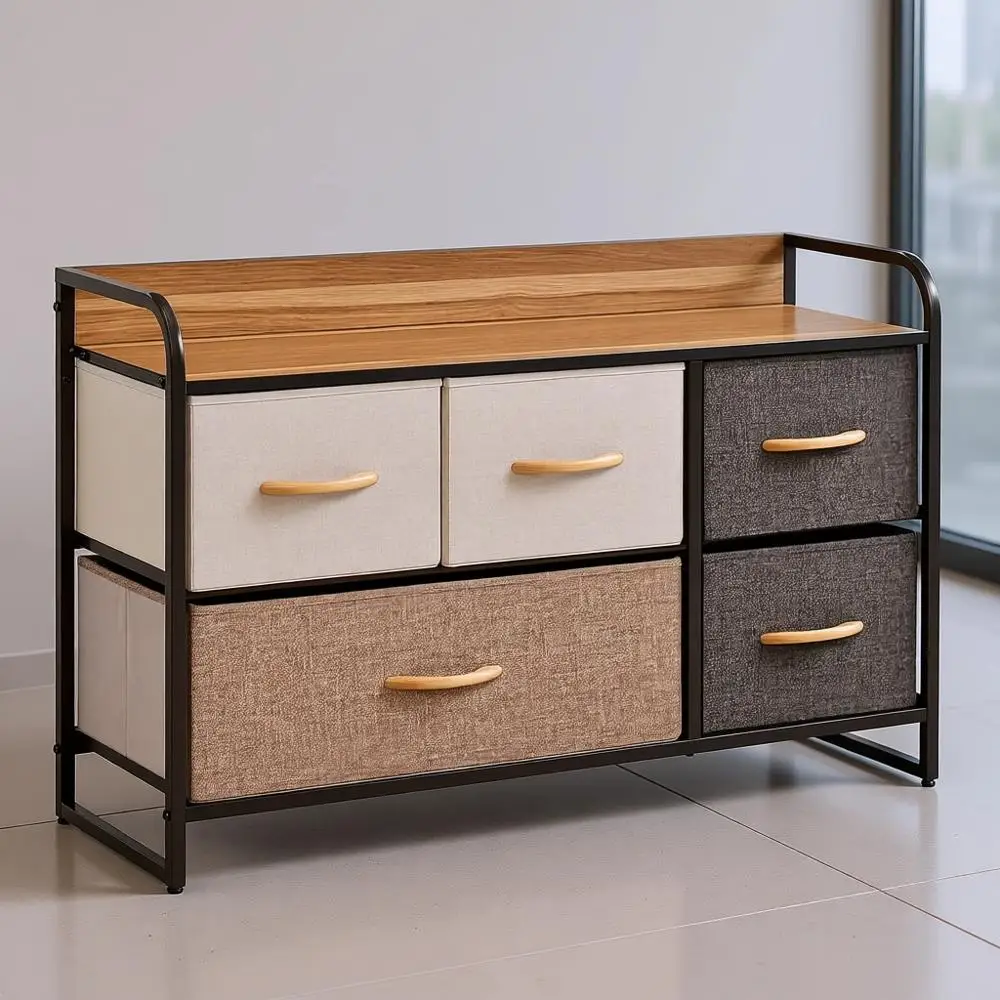

2-Tier Maple Wood Storage Organizer for Bedroom or Entryway with Steel and Wooden Top