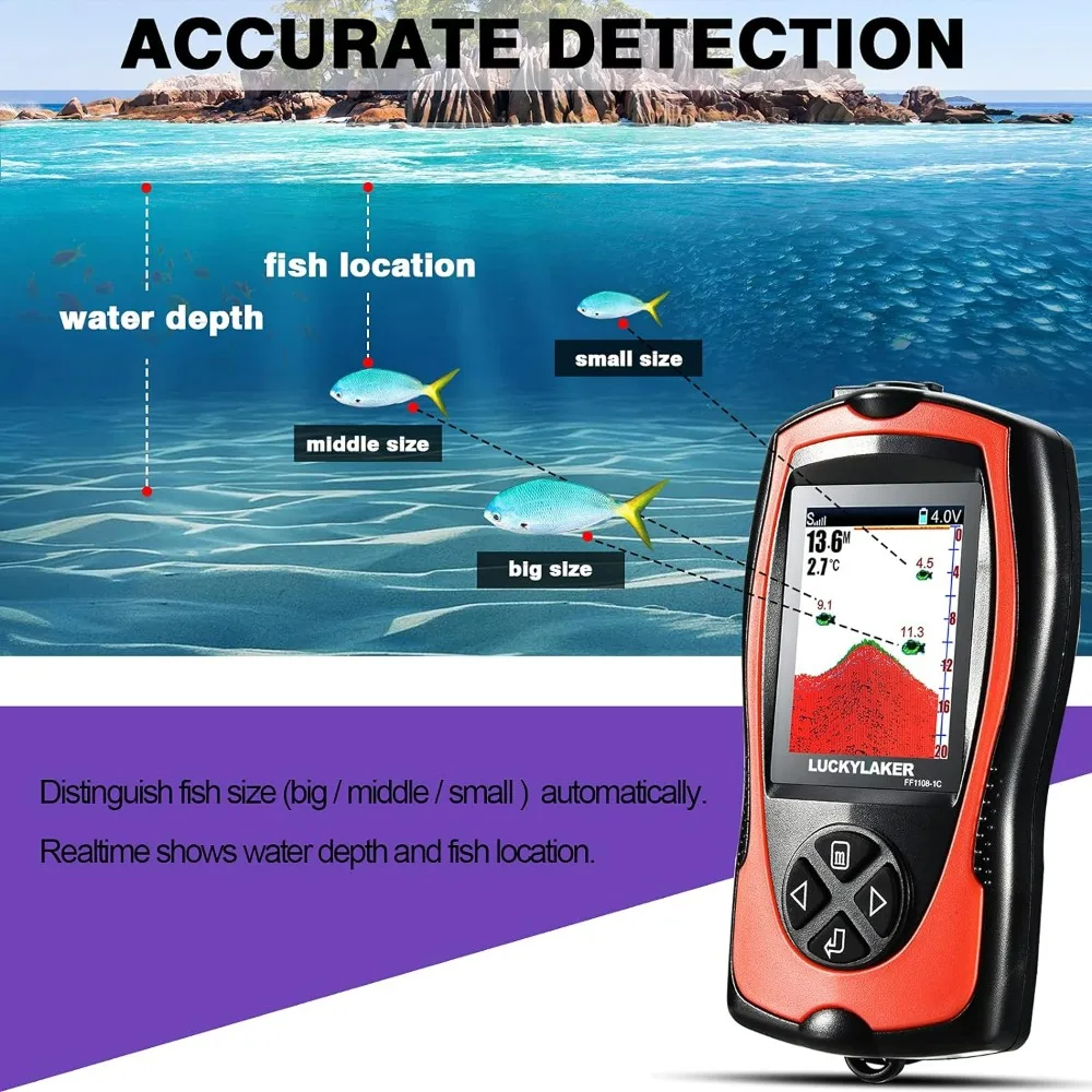 Portable Display Fish Finder Boat Handheld Transducer Fish Finders Kayak Water Sensor Depth Finder LCD Wired Cable Ice Sea