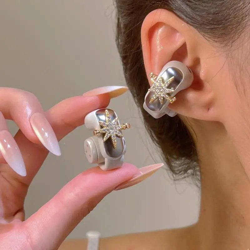 1 Pair Bling Rhinestone Earphone Ear Buckle Anti-Drop Ear Clip Decor Lightweight for Wireless Earbuds Daily Use