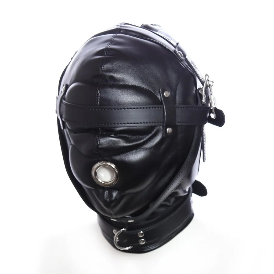 Erotic Fetish Costumes of Leather Bdsm Bondage Hood Mask with Mouth Hole for Couples Adults Slave Rolplay Flirting Games