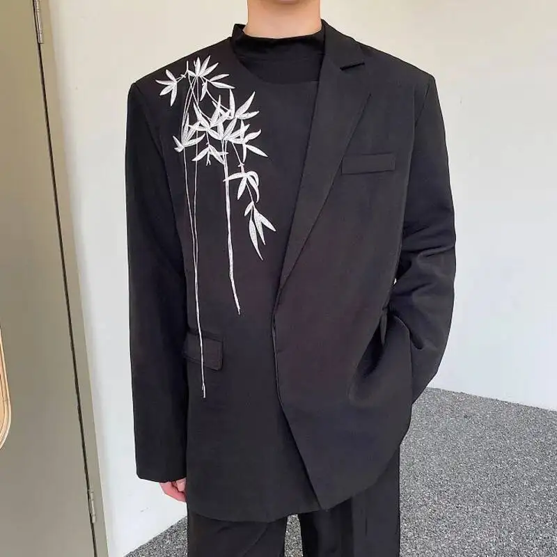 

Новые мужские пиджаки с китайской вышивкой, нерегулярный воротник, костюмы с длинными рукавами, мужская уличная одежда, осенний тренд, свободные повседневные пальто