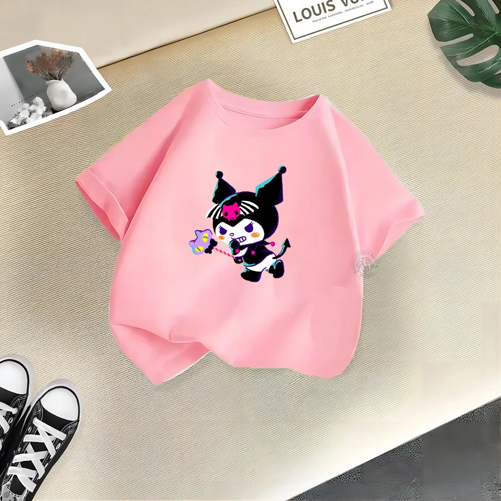 Kids Cute Sanrio Clothing Summer Fashion Kulomi Cotton T-shirt Baby Girl Cartoon T-shirt Baby Girl Short sleeved casual top