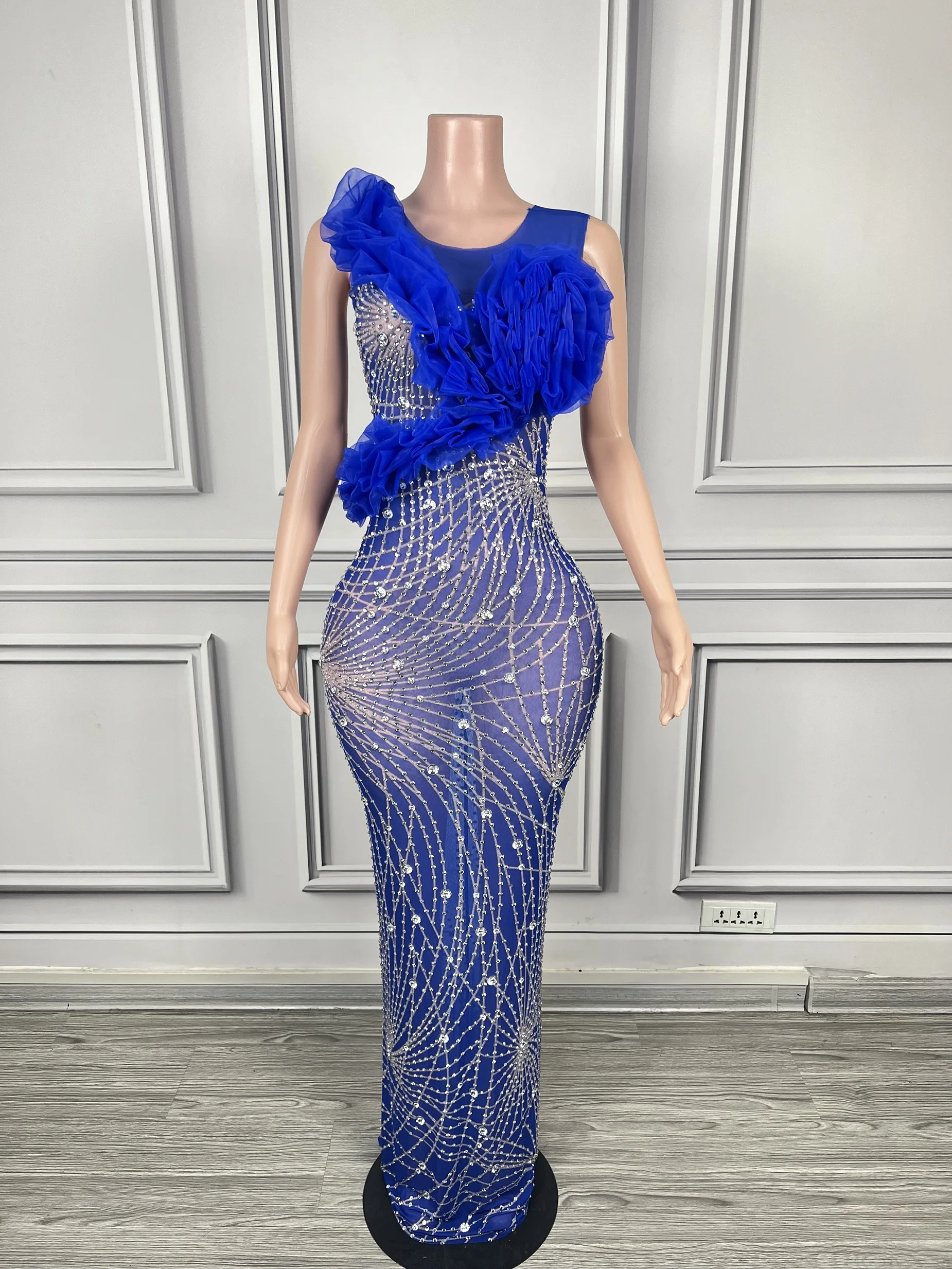 Luxury Women Elegant Dress Singer Dancer Stage Wear Gogo Ninghtclub Club Party Dresses Floor-Length Rhinestone Costume