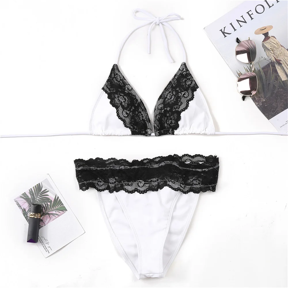 Black Lace Bikini Y2K Goth Swimsuit Backless Bandage Vacation Swimwear Women Sexy Beach Outfit Bathing Suit Trajes De Bano Mujer