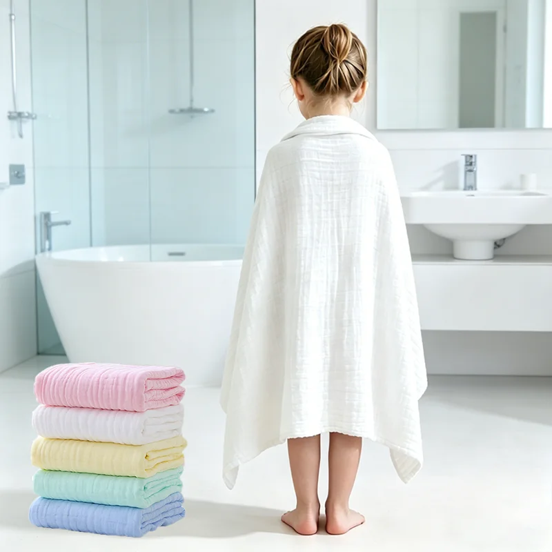 6-Layer Pure Cotton Gauze Baby Bath Towel, Soft Bubble Muslin Swaddle Blanket, Kids Bedding Wrap, 105×105cm