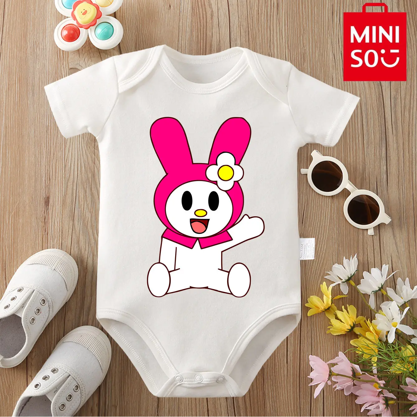 بدلة قطعة واحدة مريحة من القطن الخالص مطبوعة بشكل لطيف من MINISO Pochacco My Melody لحديثي الولادة من عمر 0 إلى 12 شهرًا #2