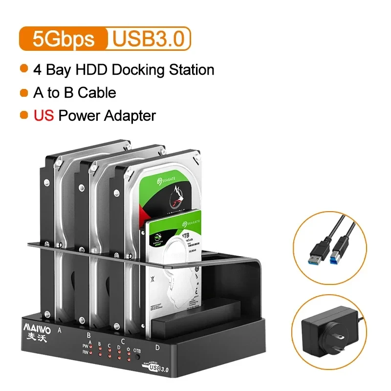 MAIWO 4 Bay Hard Drive Enclosure Sata to USB 3.0 External Multi-Bay 2.5& 3.5 Inch HDD SDD Docking Station Hard Disk Box For Pc image 3