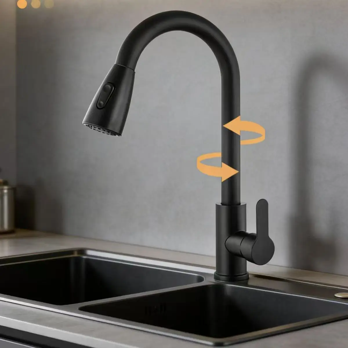 Stainless steel kitchen faucet single hole pull out spout kitchen sink mixer faucet flow spray head 360 swivel cleaning faucet
