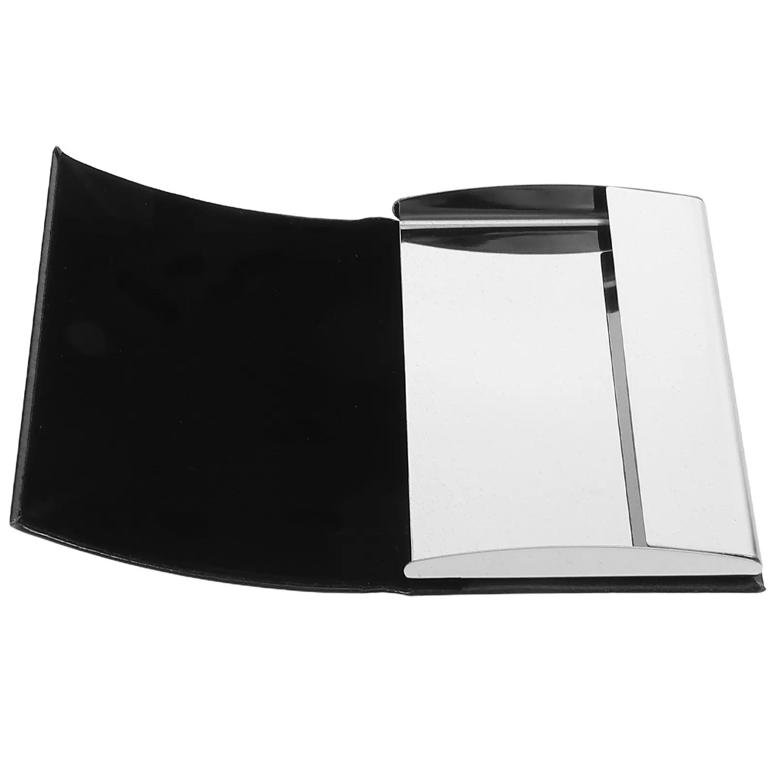 PU Business Card Holder Metal Organizer Slim Curved Flap Large Capacity Business Card Storage for Professionals