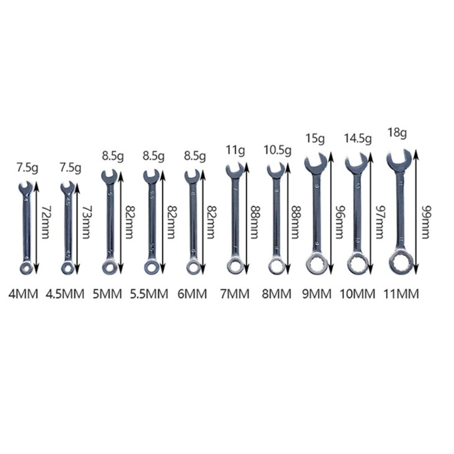 

ABKJ-10Pcs Mini Engineer Wrench Dual Heads Offset Ring Spanner Tools Spanner Combination Key 4-11Mm Wrenches Hand Set