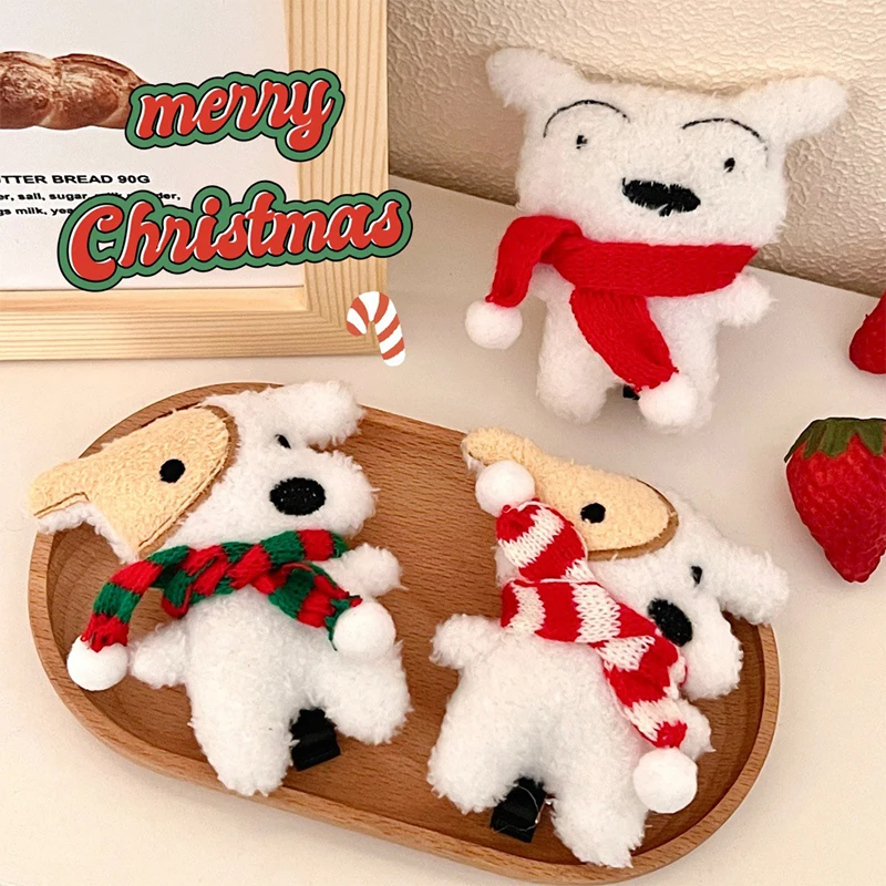 Cute Cartoon Christmas Plush Puppy Dog Keychain Pendant Kawaii Soft Stuffed Doll Hairpin Key Ring Backpack Decoration  Gifts