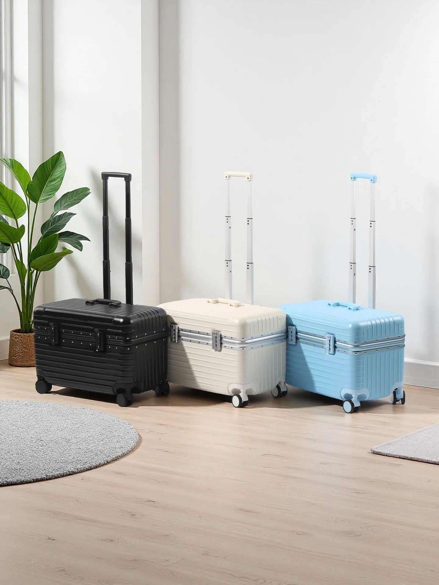 20 بوصة سبائك الألومنيوم الإطار حقيبة TSA الجمارك قفل بكلمة مرور ABS + مادة الكمبيوتر عجلة عالمية مفتوحة الغطاء العلوي الصعود