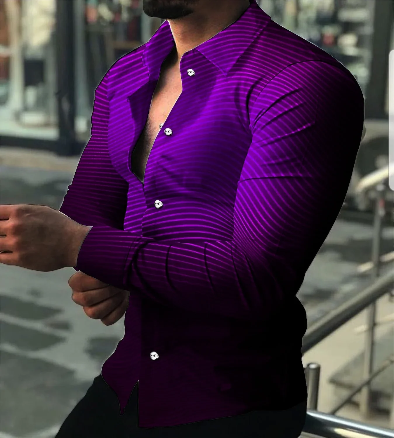 

Fashion Luxury Men's Shirts Single-breasted Shirt Casual Purple Turbulent Print Long Sleeve Tops Men's Clothing Hawaii Cardigan