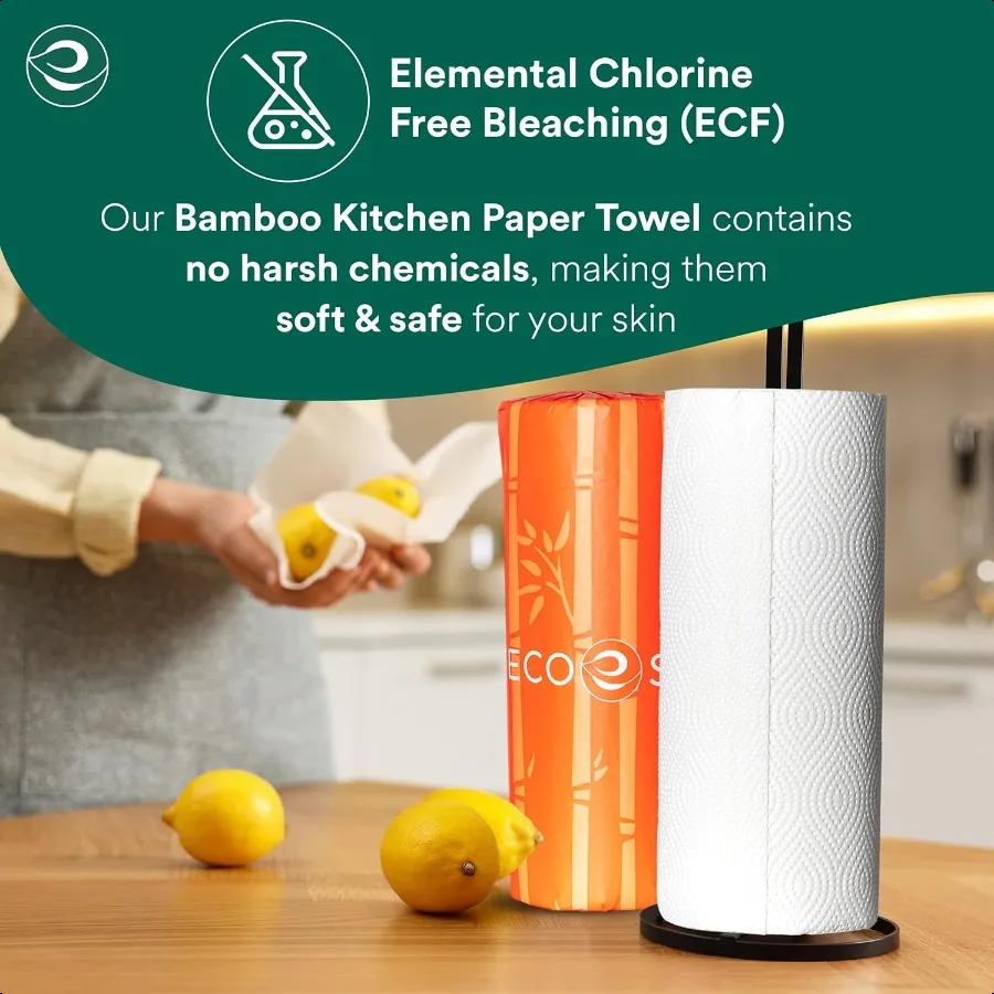 Set di 6 asciugamani di carta in bambù Eco Soul, 150 fogli per rotolo, carta da cucina ultra assorbente, ecologica, sostenibile, sicura per alimenti