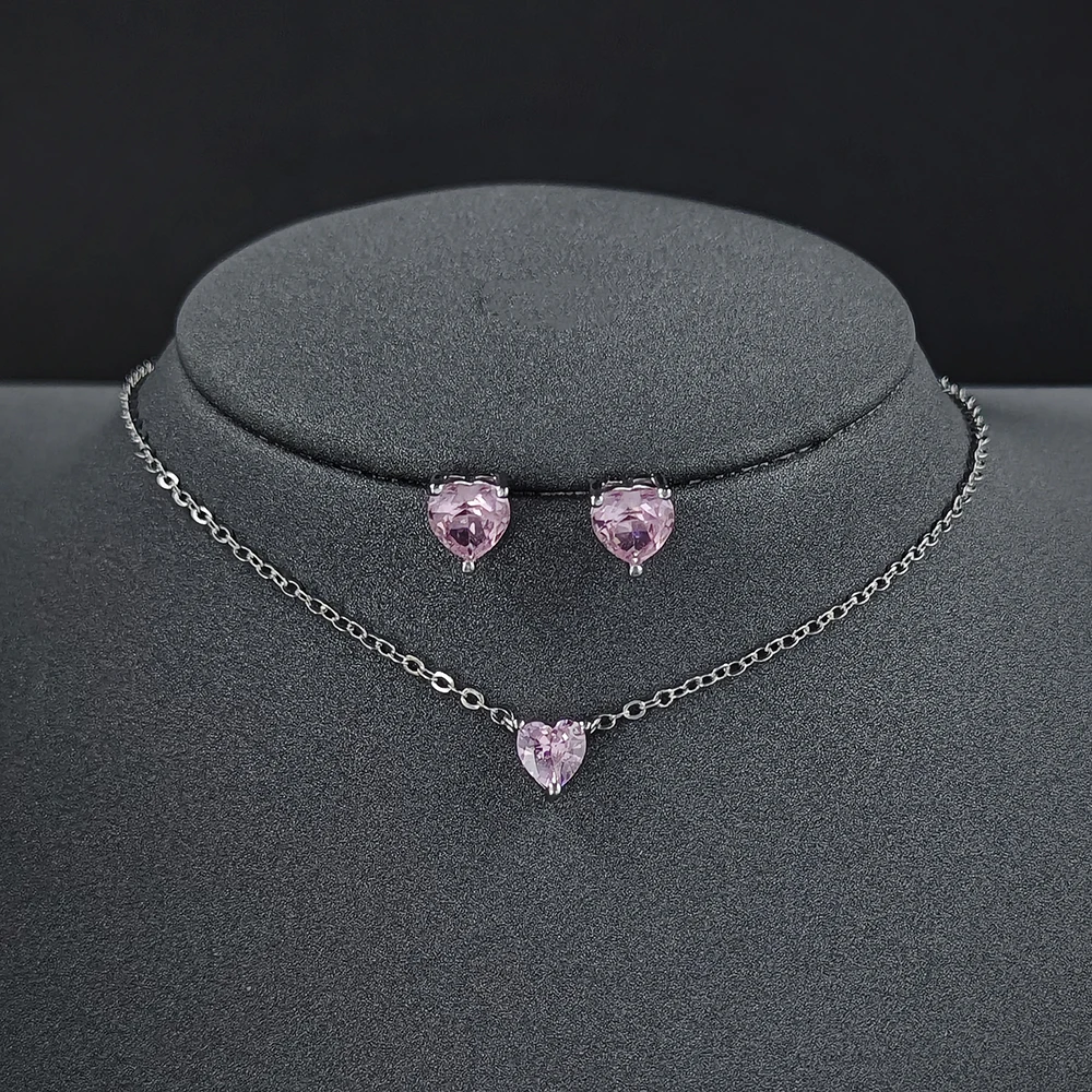 2-teiliges Set Silberfarbener Brautschmuck für Frauen Hochzeit Mode Ohrstecker und Halskette Afrikanisches Geschenk J6338