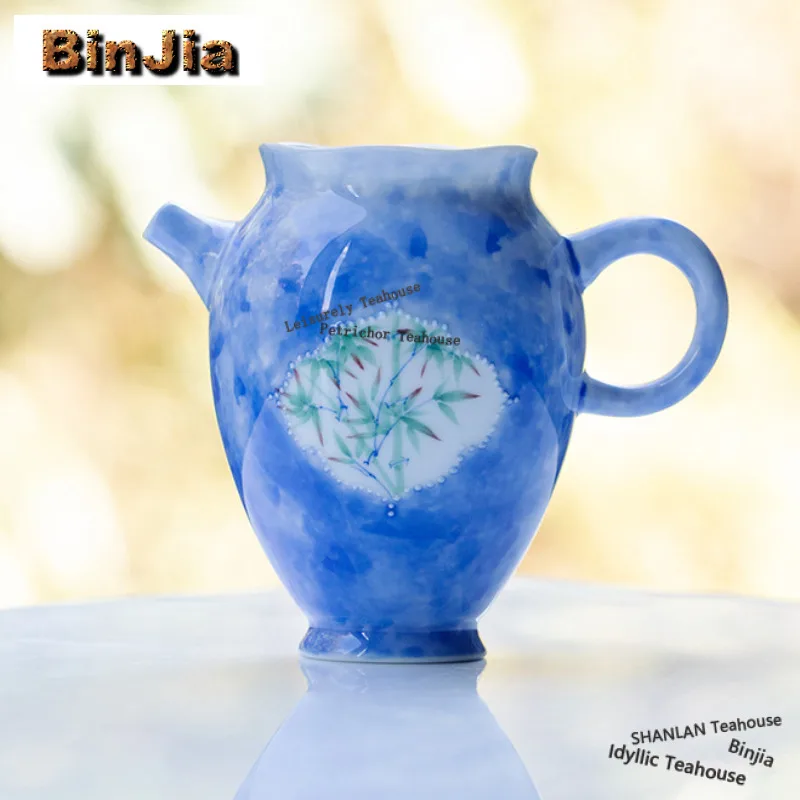 170ml Hand-painted Blue Bamboo Shadow Tea Pitcher Pour Tea Cha Hai Dispenser Justice Cup Green Tea Fair Mug Cha Supplies Craft