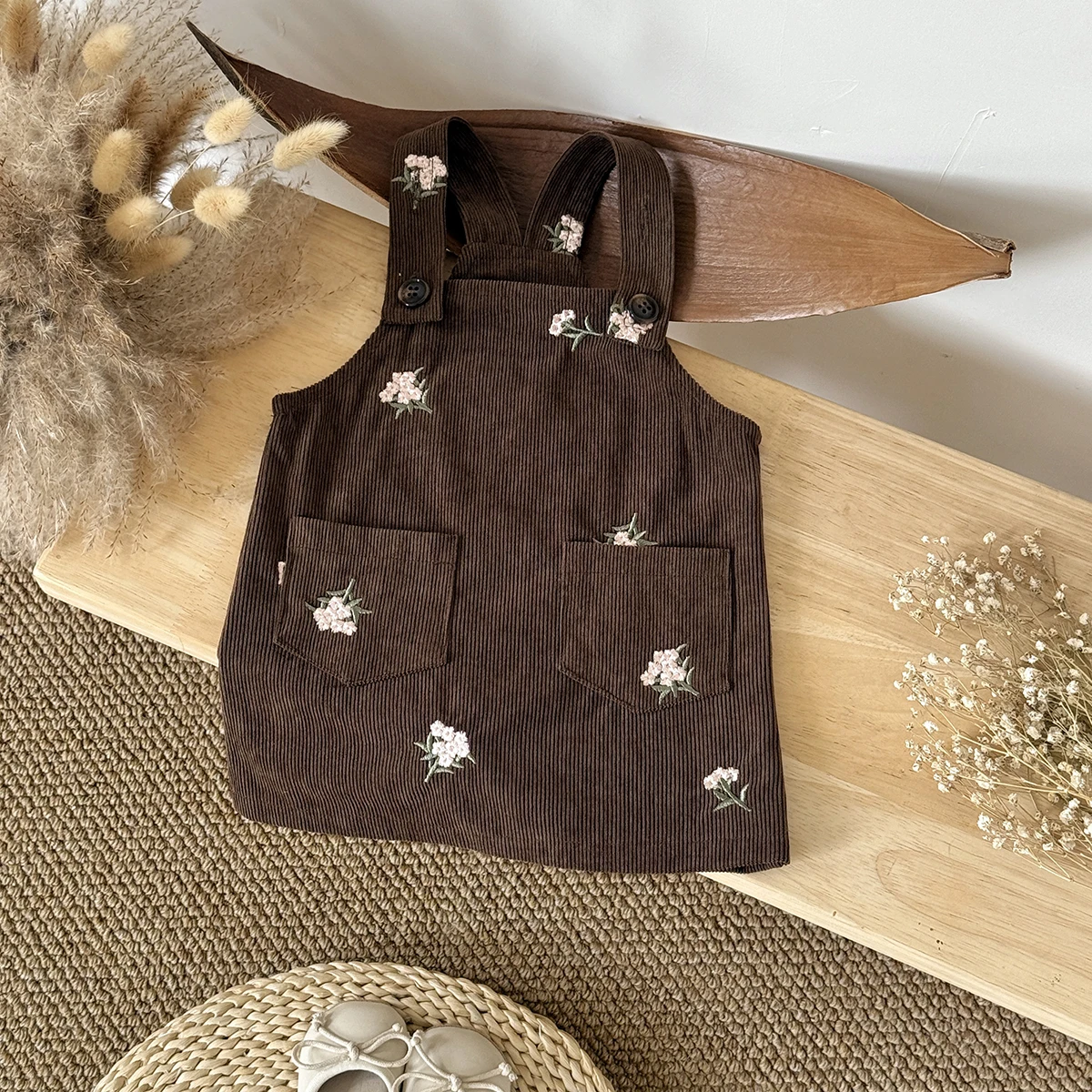 Ins Baby Girl Clothes Flowers Embroidery Vest Camisole Skirt Korean A-line Pocket Dresses Stylish Baby Girl One-Piece Dress