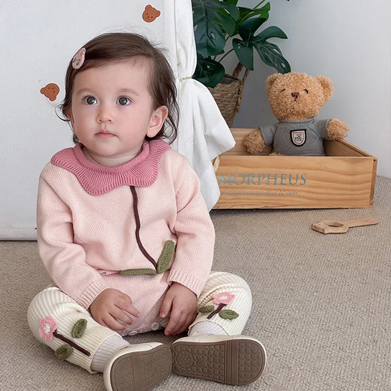 2026 ربيع جديد الرضع طفل الفتيات محبوك بذلة 0-3Yrs ملابس الأطفال الوليد الطفل بنات محبوك داخلية + السراويل 2 قطعة #4