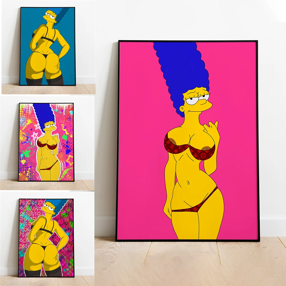 

Funny Simpson Cartoon Poster Disney Graffiti Art Prints Modern Girl Bikini Art Pop Street Canvas Painting Fitness Room Decor