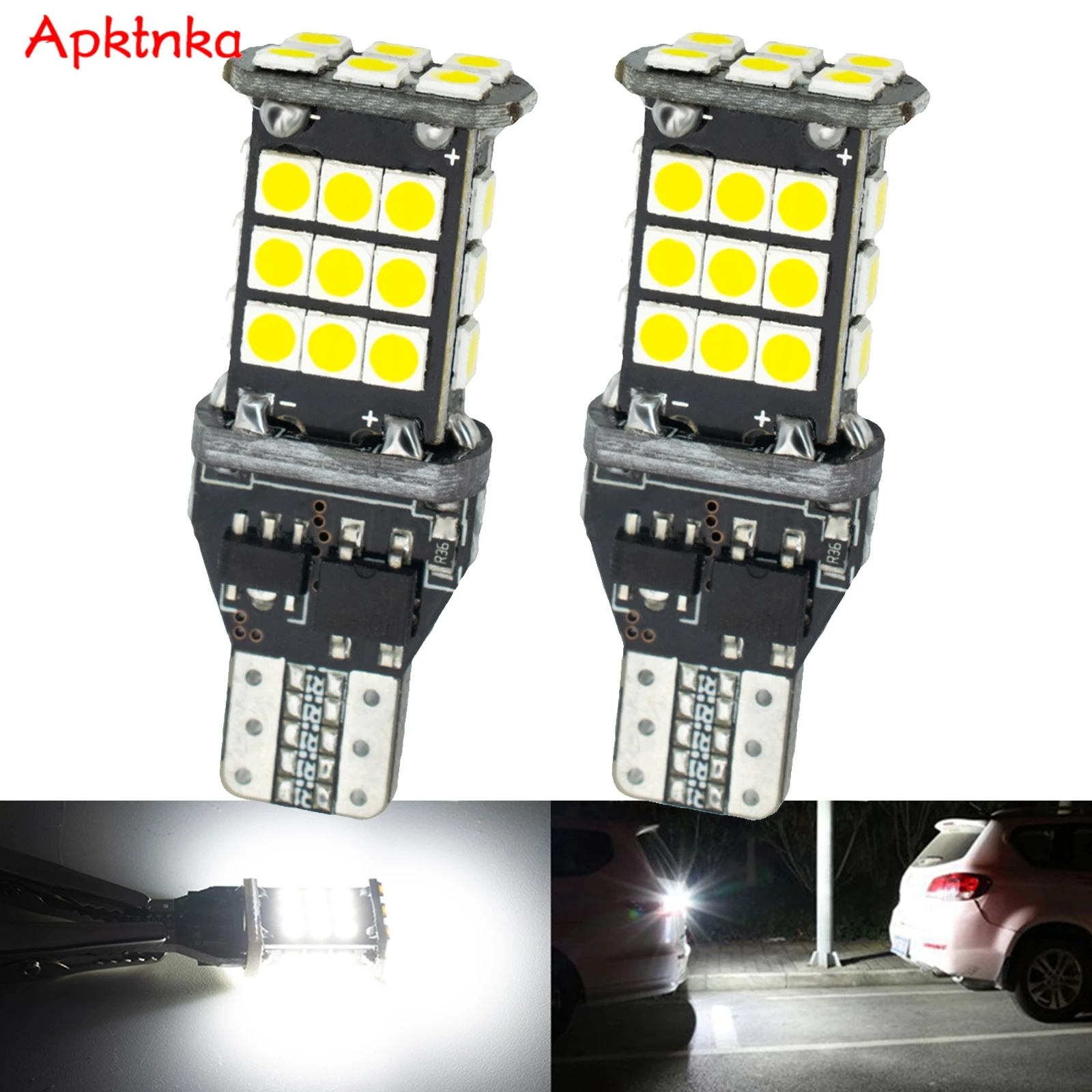 2 шт., Сверхъяркие лампы T15 W16W 921 912, 30 шт. 3030SMD, 6000 лм