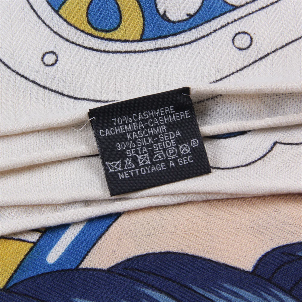 أوشحة مثلثة 70% كشمير 30% وشاح حريري مصمم مطبوع شالات الباشمينا الفاخرة للنساء حواف ملفوفة يدويًا بطانية كبيرة سرق #6