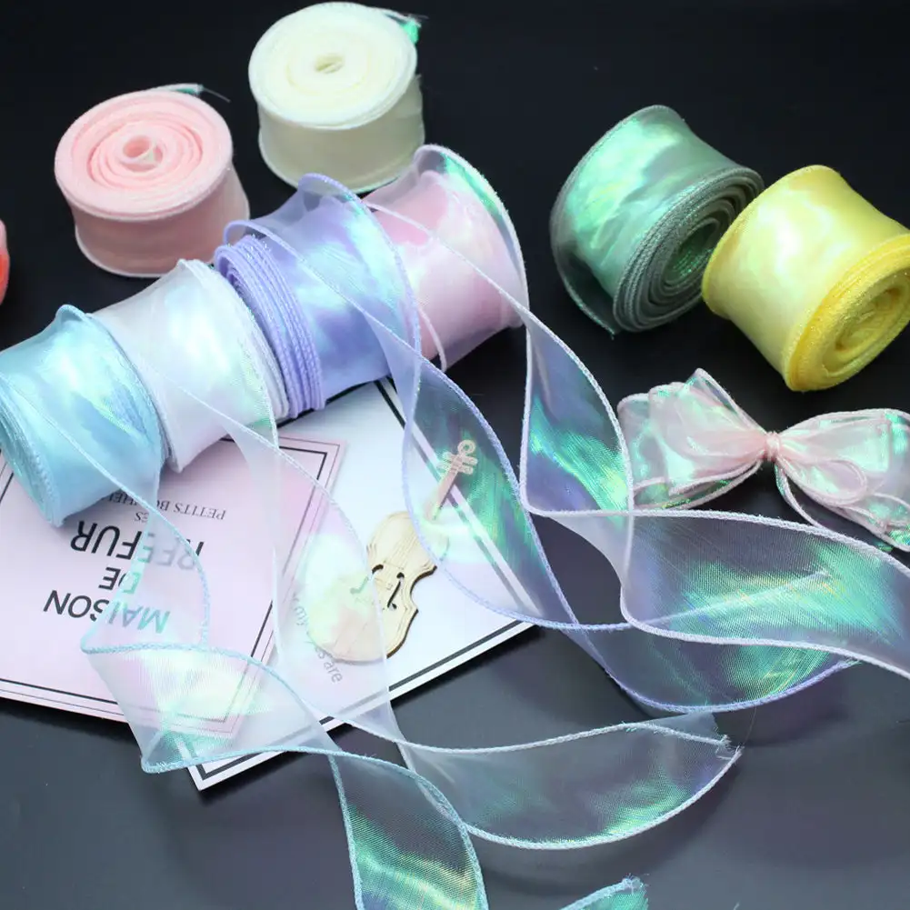 40mm 10Yards Fishtail Yarn Wave Sheer Chiffon Organza Ribbons Gift Box Packaging Bouquet Wrapping Material Wedding Party Decor