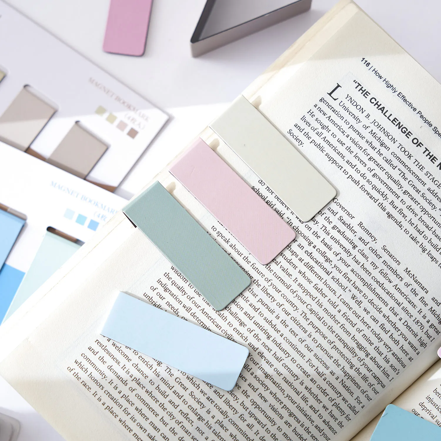 4pcs Morandi Color Magnetic Bookmarks Pack for Books Simple Blank Design Page Clips Book Marker Unique Reading Gift A7809