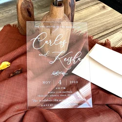 Custom 5pcs Elegant Wedding Acrylic Invitation Minimalist Design Clear Invitation Card with Envelope Modern Wedding Decoration