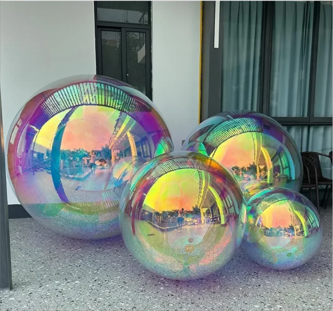 Iridescent Inflatable Mirror Ball Big Shiny Balls Airtight Giant Mirror Balloon Large PVC Sealed Sphere For Wedding Decoration