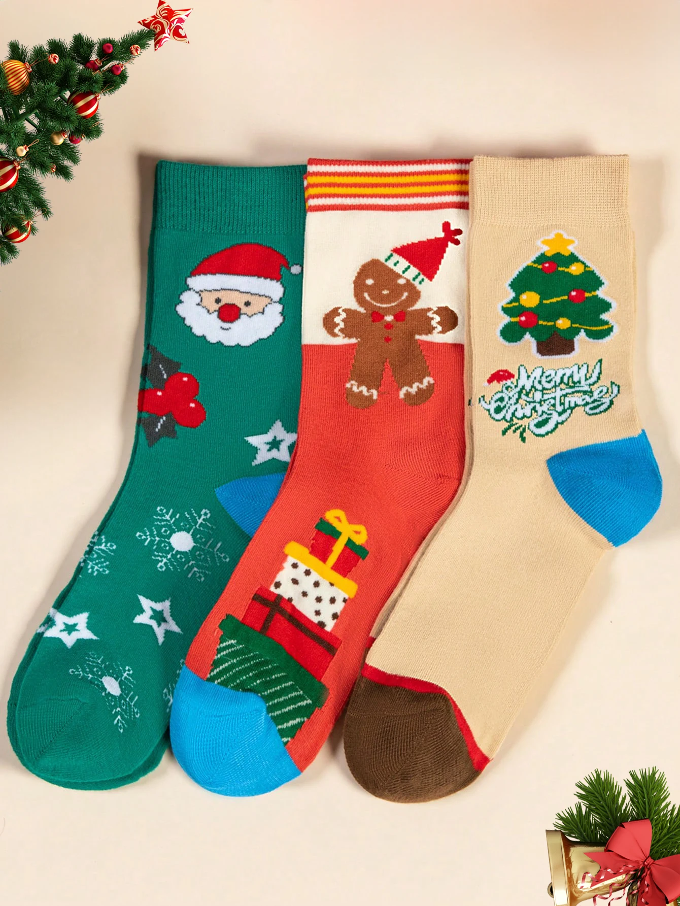 

3 Pairs Women's Trendy Christmas Socks New Year Gift Cartoon Couple Mid-Calf Socks For Men And Women Daily Wear